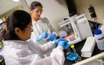 Students prepare solutions in a  lab at Austin Community College